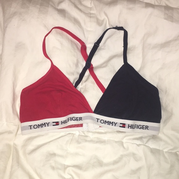 tommy hilfiger authentic lace triangle bralette in black